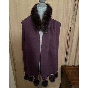 VTG Lambswool Wrap/Shawl with real fur pom poms